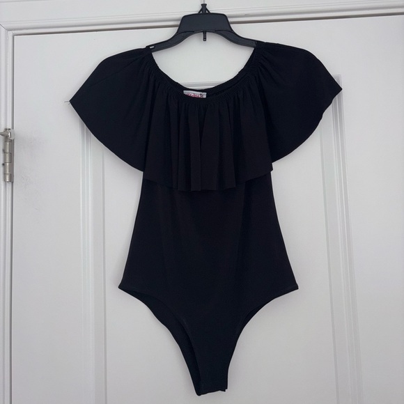 Tops - Black Off-Shoulder One-Piece Top